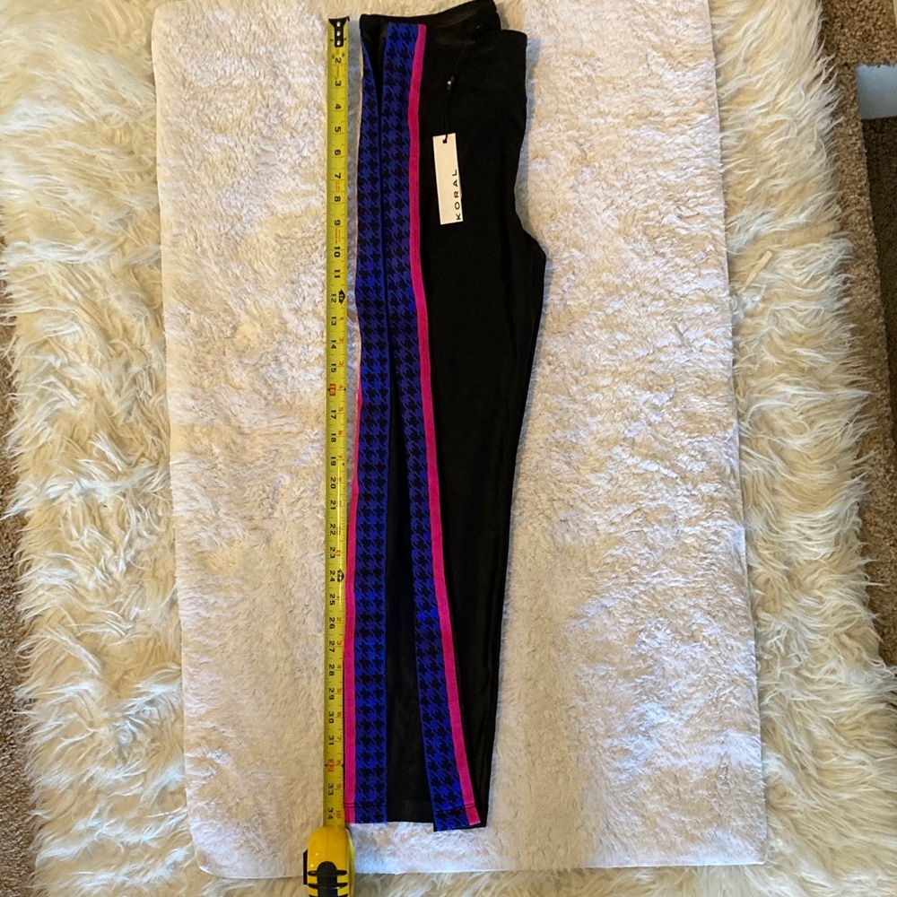 Koral Black Leggings with Blue Houndstooth Panels and Pink Stripe - Picture 2 of 8